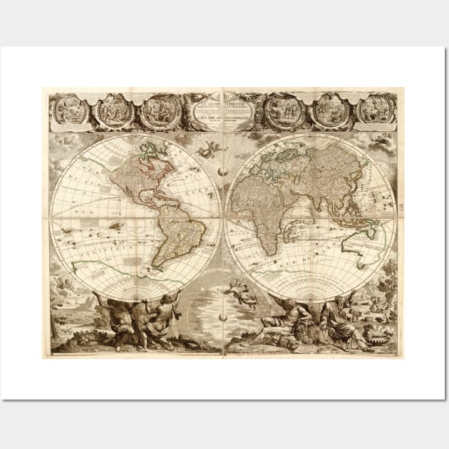 Vintage Map of the World (1708) Wall Art by Bravuramedia